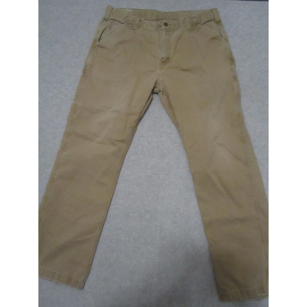 Carhartt Pants Mens 36 Khaki Carpenter Workwear Denim Relaxed Fit Distressed